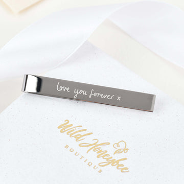 Silver Actual Handwriting Tie Clip